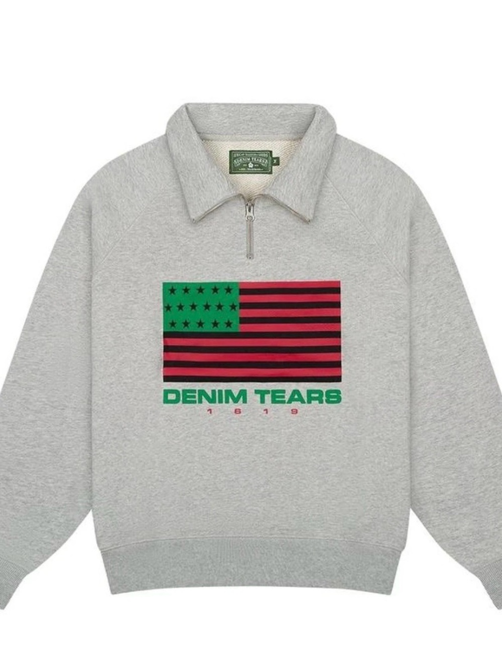 NWT Denim Tears Grey 1619 Pan African Flag Quarter Zip Up Size Medium